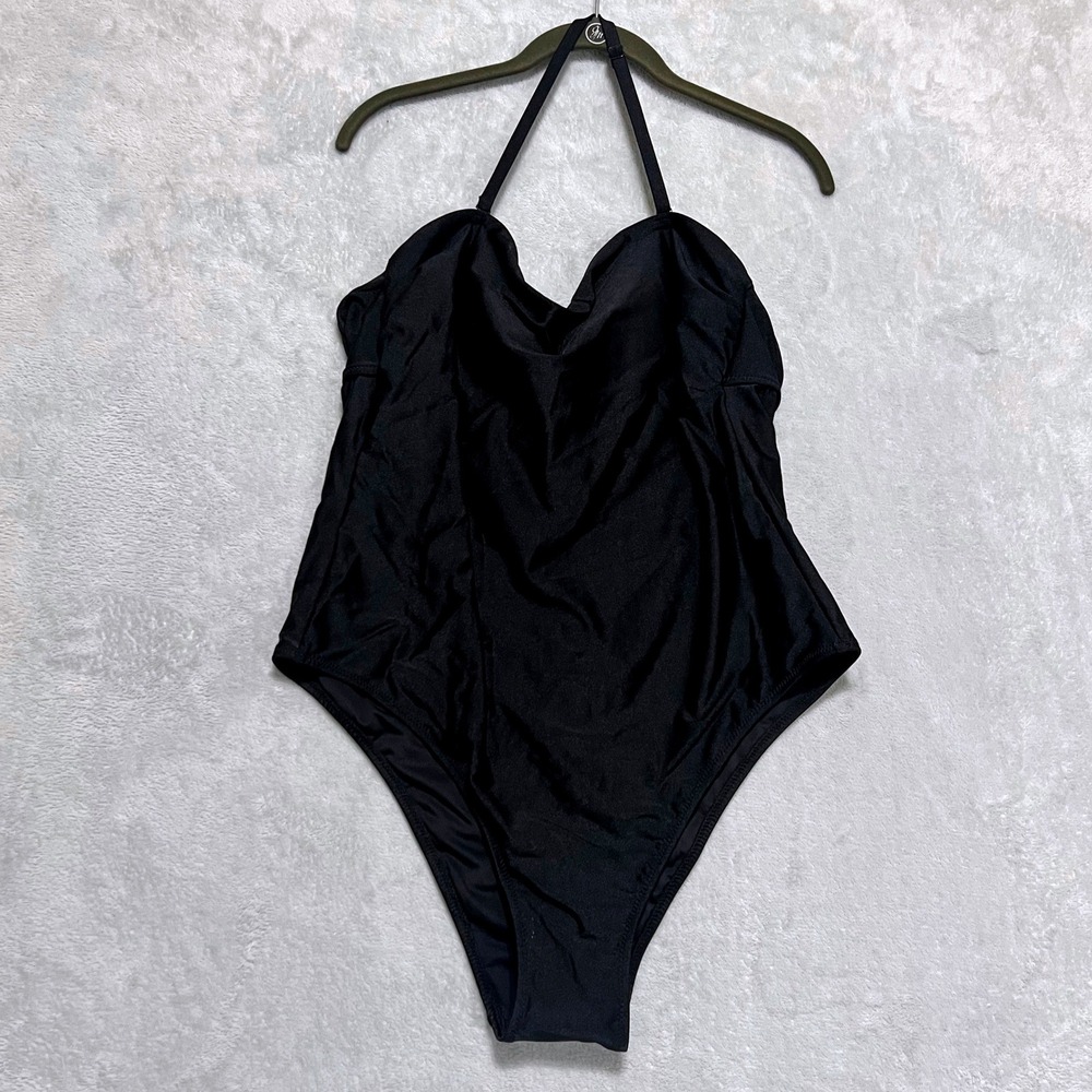 Love & Sports One Piece Swimsuit Women XXL 20 Black Halter Cutout Back LS2890T